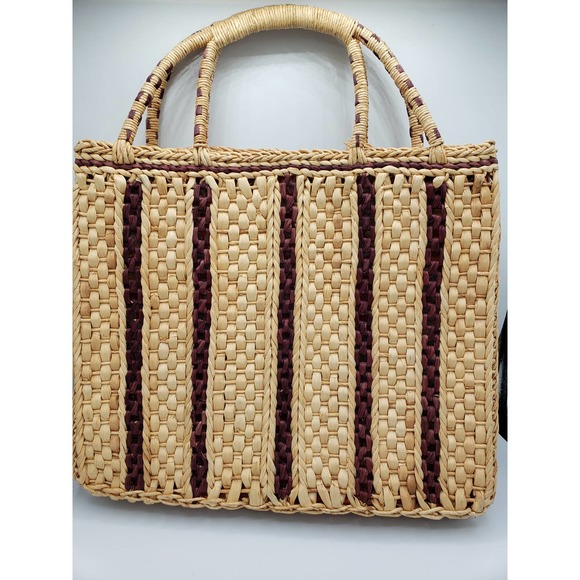 Tote Woven Straw with fabric interior and pocket - Picture 1 of 5